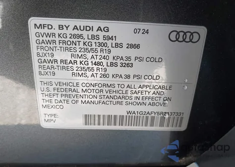 2024 Audi Q5 Premium 55 Tfsi E S Line Quattro S Tronic from USA, damaged, VIN WA1G2AFY5R2137331